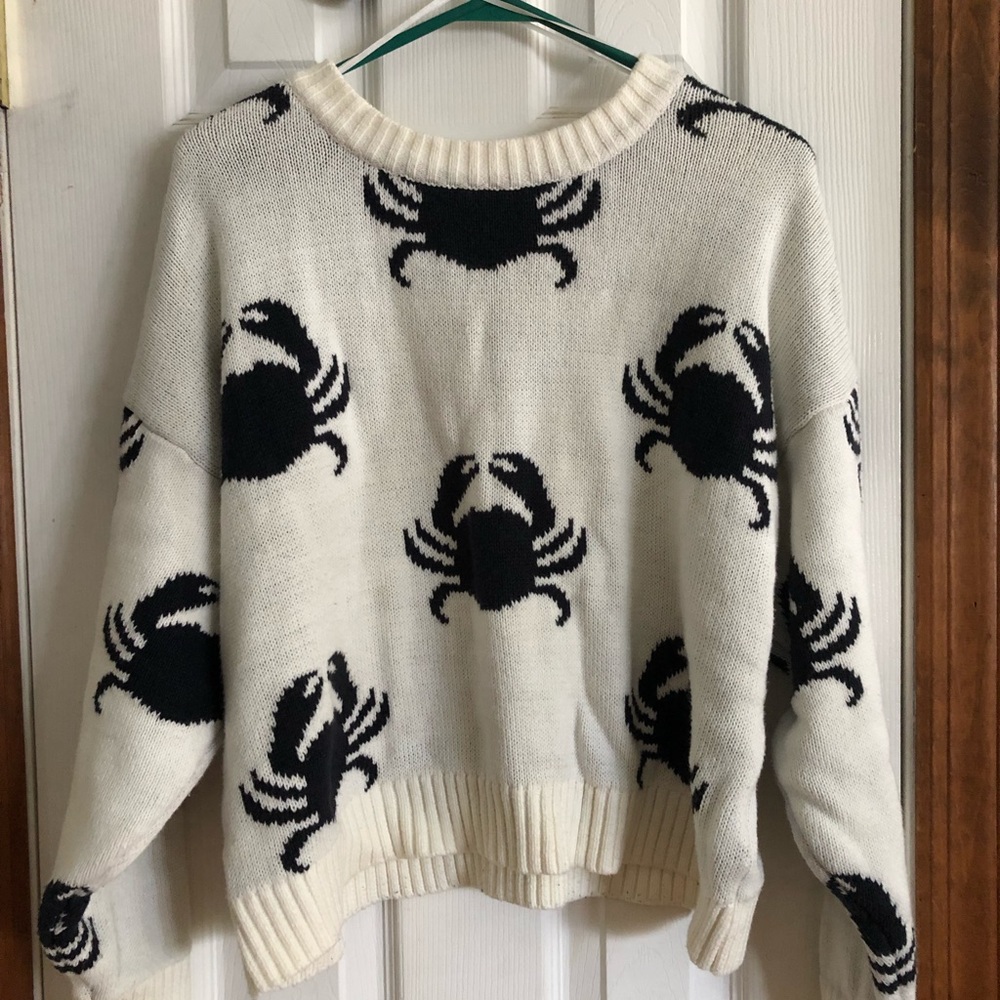 H&M White Sweater with Navy Crab Motif - Picture 4 of 7